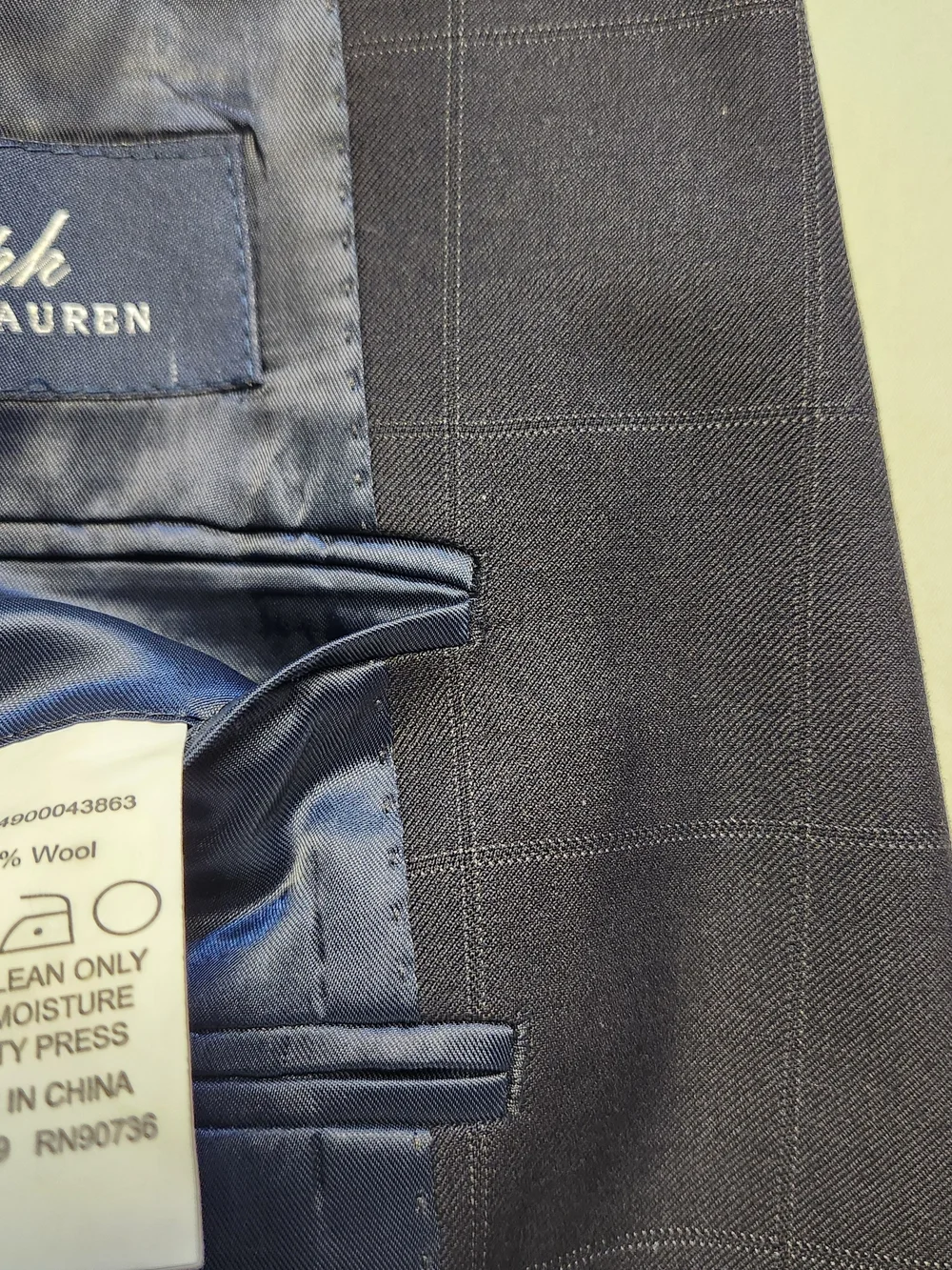Ralph Lauren 100% Wool RRL Windowpane Blazer Sport Coat Men 50L Navy Blue EUC